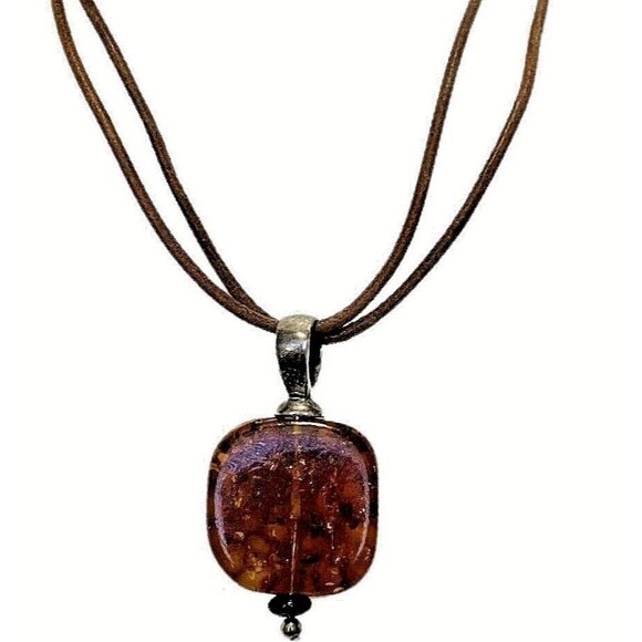 VTG Baltic Amber Pendant Necklace 16" 925 Sterling Silver Leather Thailand - Picture 13 of 13